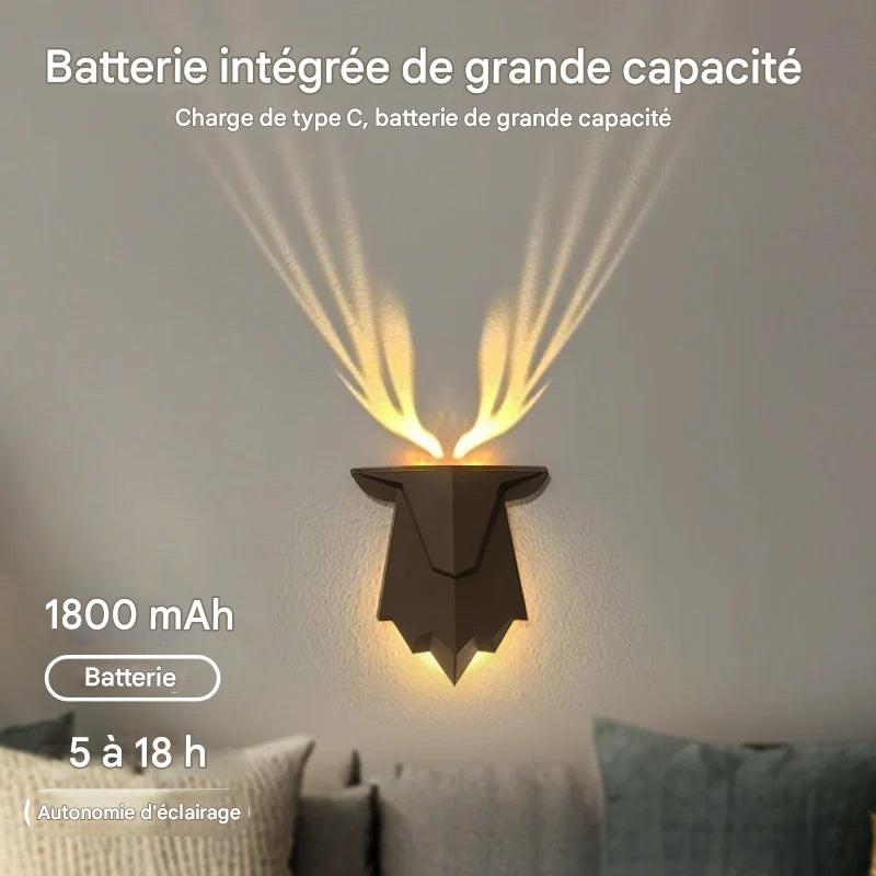 Deer Light : Veilleuse en forme d'ombre de cerf rechargeable, 3 niveaux de luminosité, lampe murale de sommeil, gradation continue, lampe de chevet pour décoration de chambre