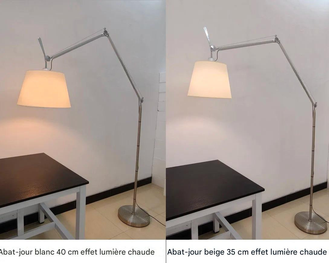 Lampadaire minimaliste aluminium chromé - intégration décor contemporain haut de gamme