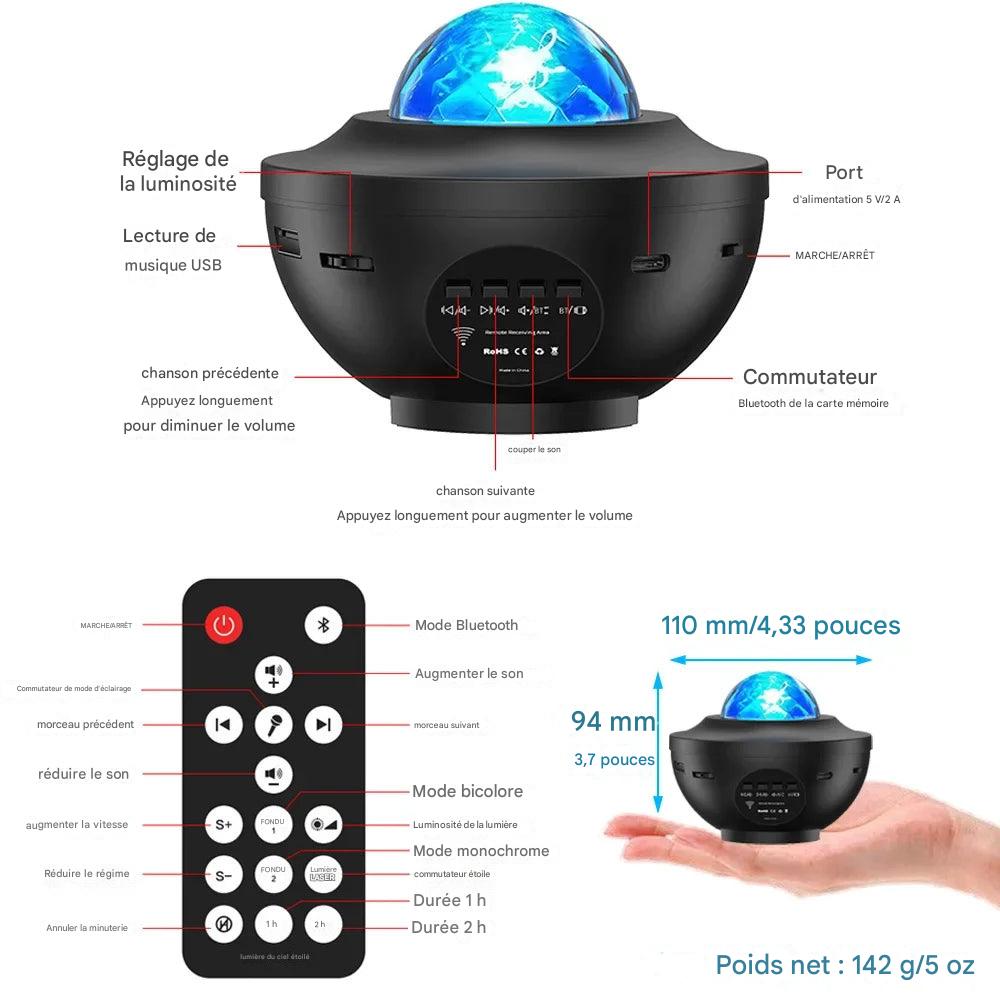 Nebula Dream : Projecteur LED de galaxie étoilée, veilleuse, cadeau pour enfant, lecteur de musique USB Bluetooth, veilleuse colorée
