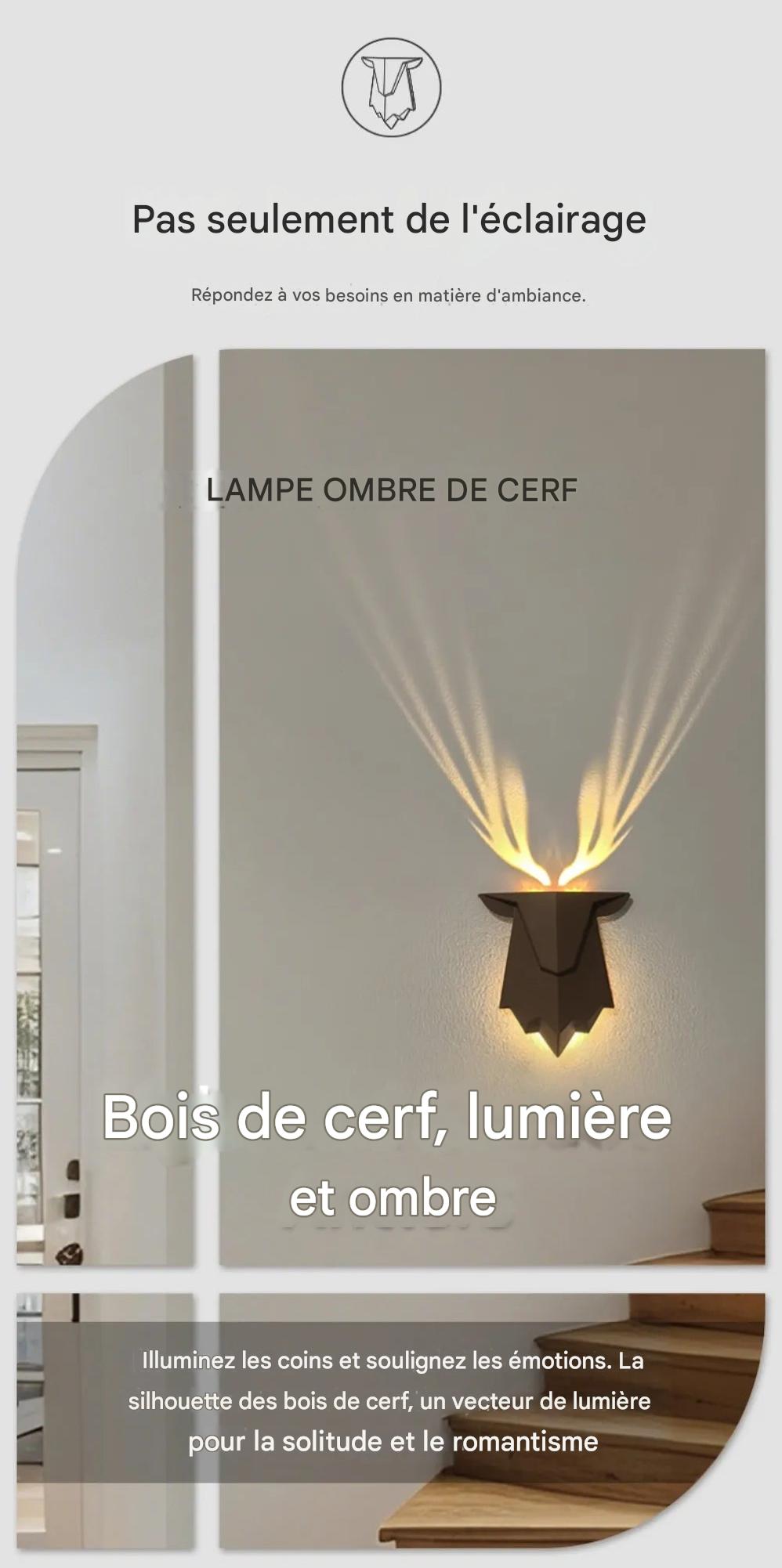 Deer Light : Veilleuse en forme d'ombre de cerf rechargeable, 3 niveaux de luminosité, lampe murale de sommeil, gradation continue, lampe de chevet pour décoration de chambre