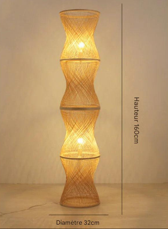 Lampe sur pied bambou artisanal - éclairage tamisé décoration wabi-sabi