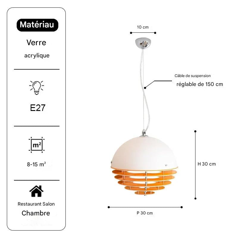 SONNE Suspension acrylique orange Bauhaus - Lustre médiéval restaurant bar