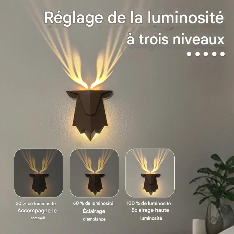 Deer Light : Veilleuse en forme d'ombre de cerf rechargeable, 3 niveaux de luminosité, lampe murale de sommeil, gradation continue, lampe de chevet pour décoration de chambre