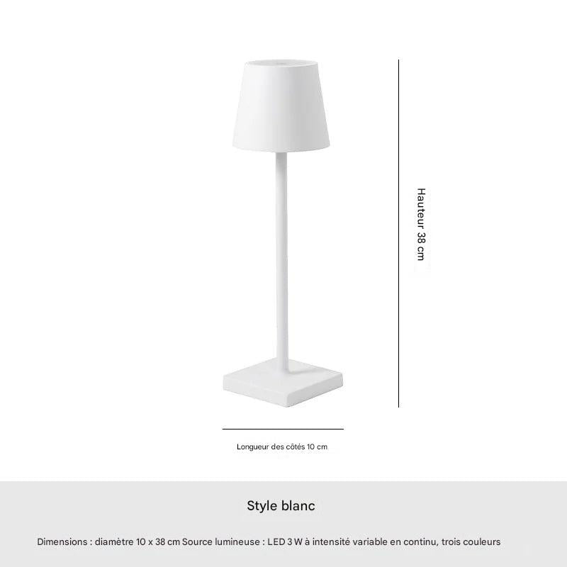 Lampe de table aluminium portable - vue technique dimensions structure - couleur blanc