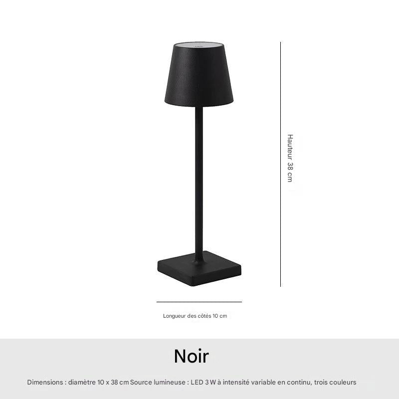 Lampe de table aluminium portable - vue technique dimensions structure - couleur noir