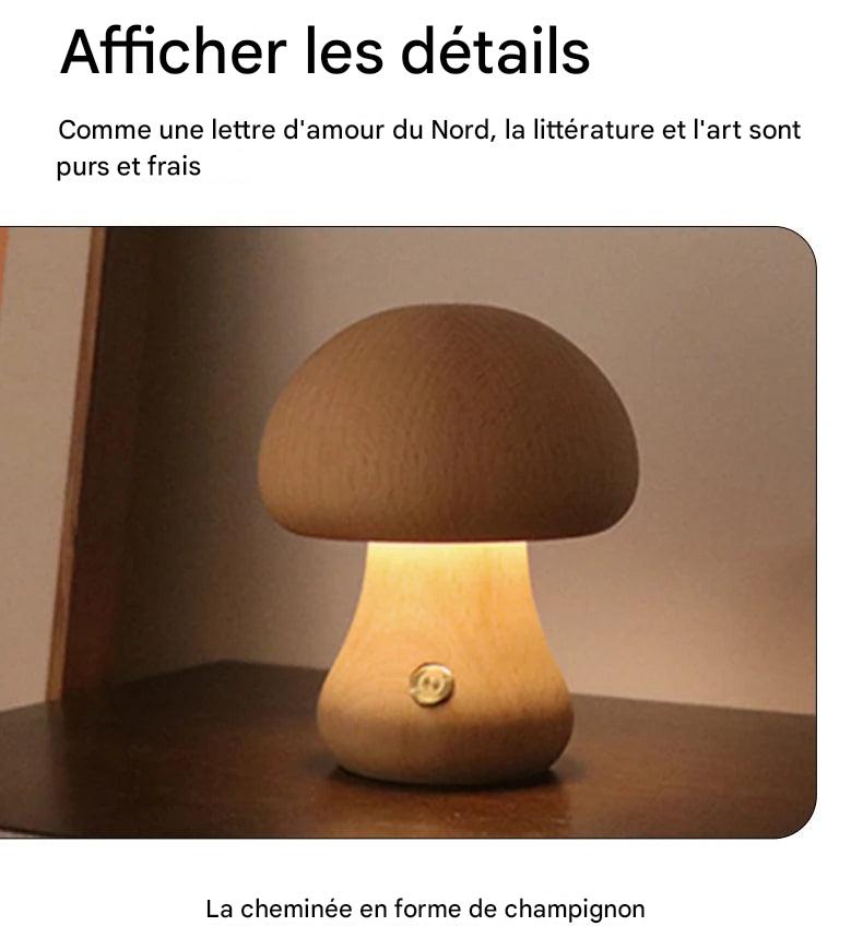 Wooden Mushroom : Lampe de chevet en bois de hêtre et de noyer, interrupteur tactile, intensité variable, rechargeable par USB