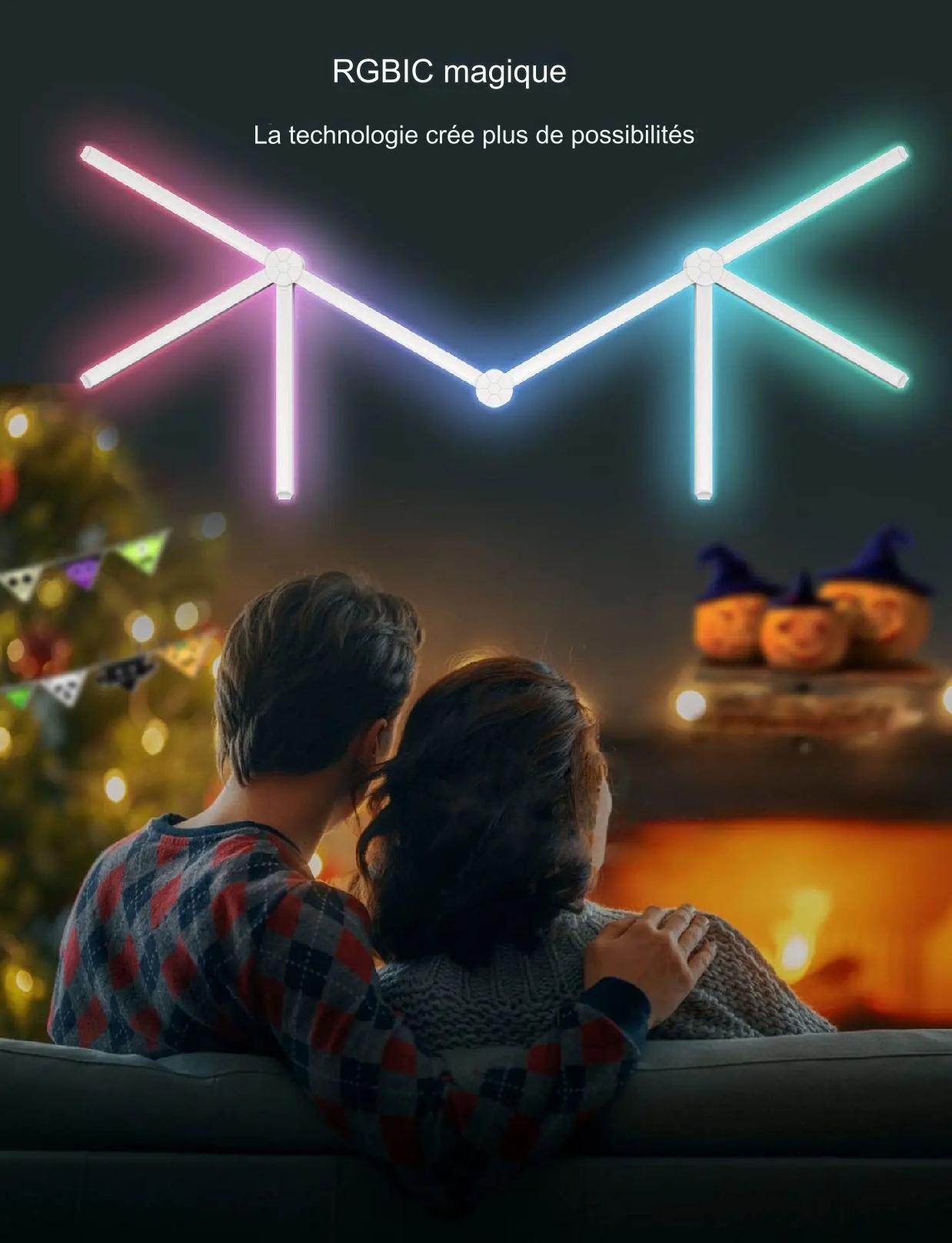 Bar Led : Applique murale intelligente RGBIC WIFI LED, synchronisation de musique, veilleuse à intensité variable, compatible avec Alexa Google Home, pour salle de jeu, décoration murale