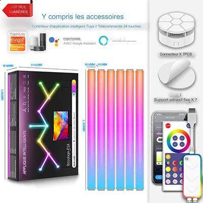 Bar Led : Applique murale intelligente RGBIC WIFI LED, synchronisation de musique, veilleuse à intensité variable, compatible avec Alexa Google Home, pour salle de jeu, décoration murale