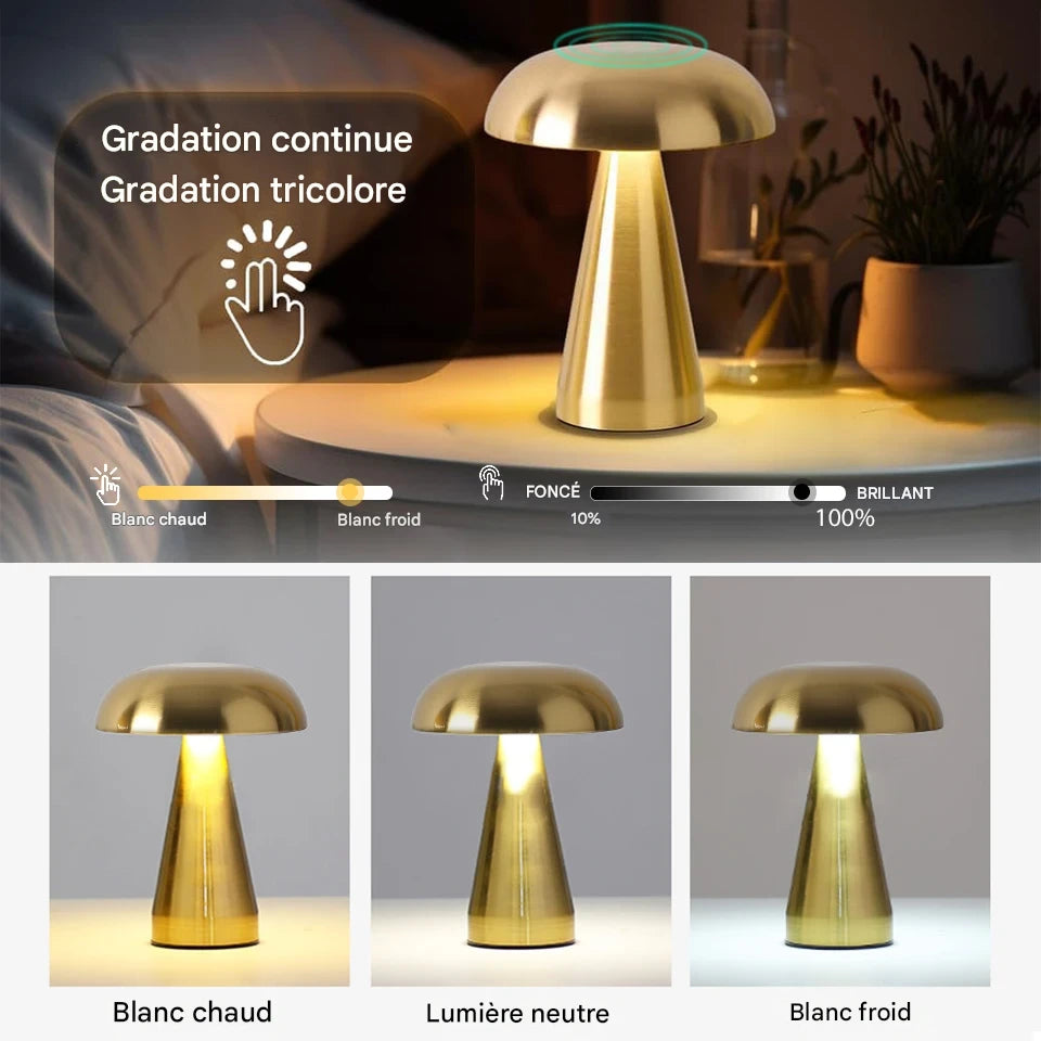 Lampe de chevet vintage - champignon LED portable design rétro