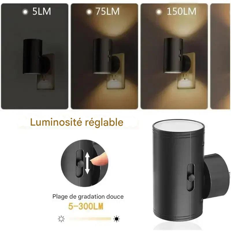 Plug Lamp : Veilleuse LED à brancher avec capteur du crépuscule à l'aube, luminosité réglable, intensité variable, pour cuisine, couloir, chambre à coucher, escaliers