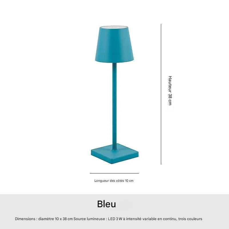 Lampe de table aluminium portable - vue technique dimensions structure - couleur bleu