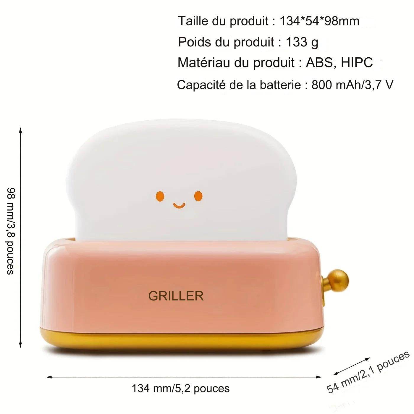 Toasty Led : lumière grille-pain veilleuse créative lampe à LED rechargeable chambre pour cadeau d'anniversaire - myledly