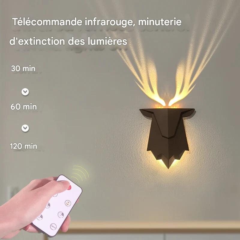 Deer Light : Veilleuse en forme d'ombre de cerf rechargeable, 3 niveaux de luminosité, lampe murale de sommeil, gradation continue, lampe de chevet pour décoration de chambre