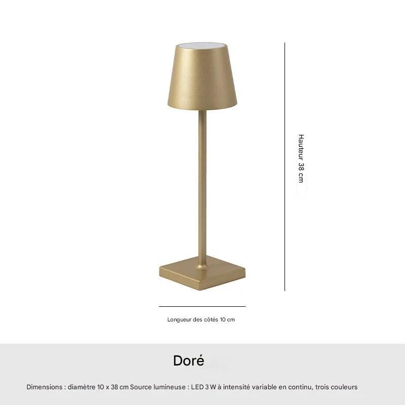 Lampe de table aluminium portable - vue technique dimensions structure - couleur doré
