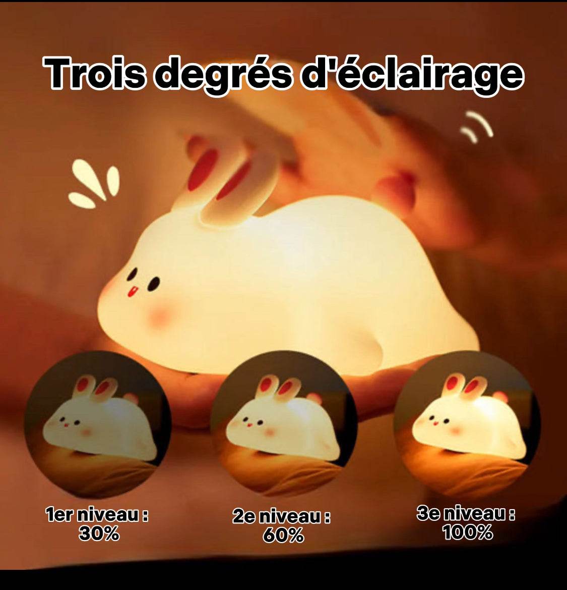 Lapinou Led- Veilleuse en Silicone en forme de lapin mignon, lumière douce, capteur tactile, veilleuse de chevet pour enfants, lumière d'accompagnement pour le sommeil, cadeau de décoration - myledly