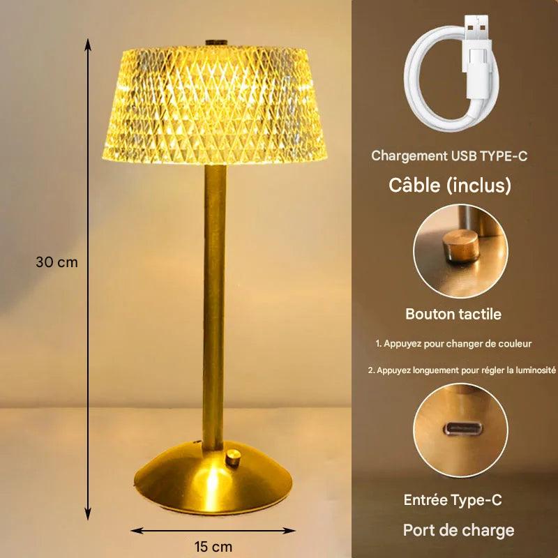 Lampe de table cristal portable hospitality design - détails et paramètres