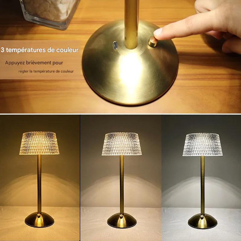 Lampe de table cristal portable hospitality design - 3 températures dimmable