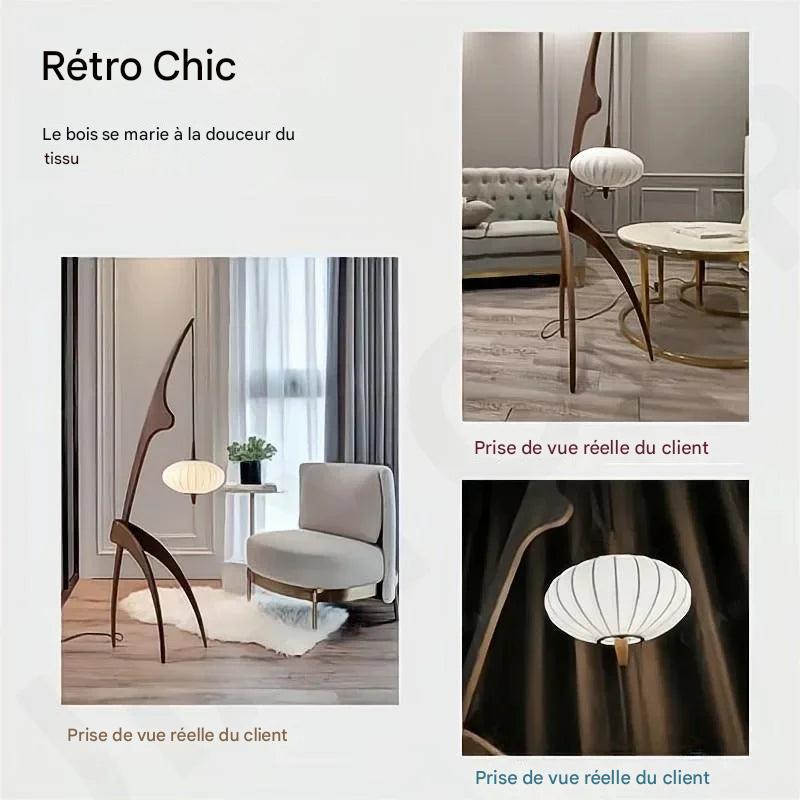 Lampadaire bois sculpté - détail finition naturelle authentique - rétro chic rispal