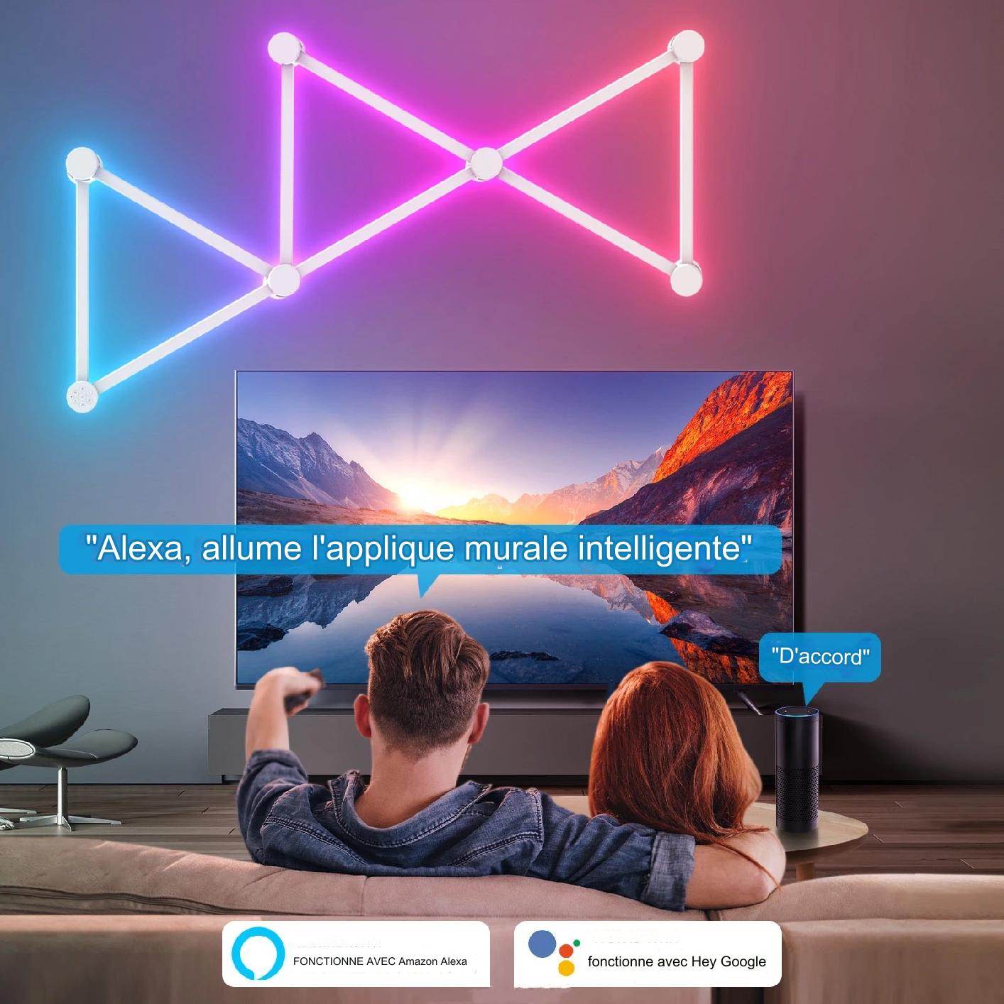 Bar Led : Applique murale intelligente RGBIC WIFI LED, synchronisation de musique, veilleuse à intensité variable, compatible avec Alexa Google Home, pour salle de jeu, décoration murale - myledly