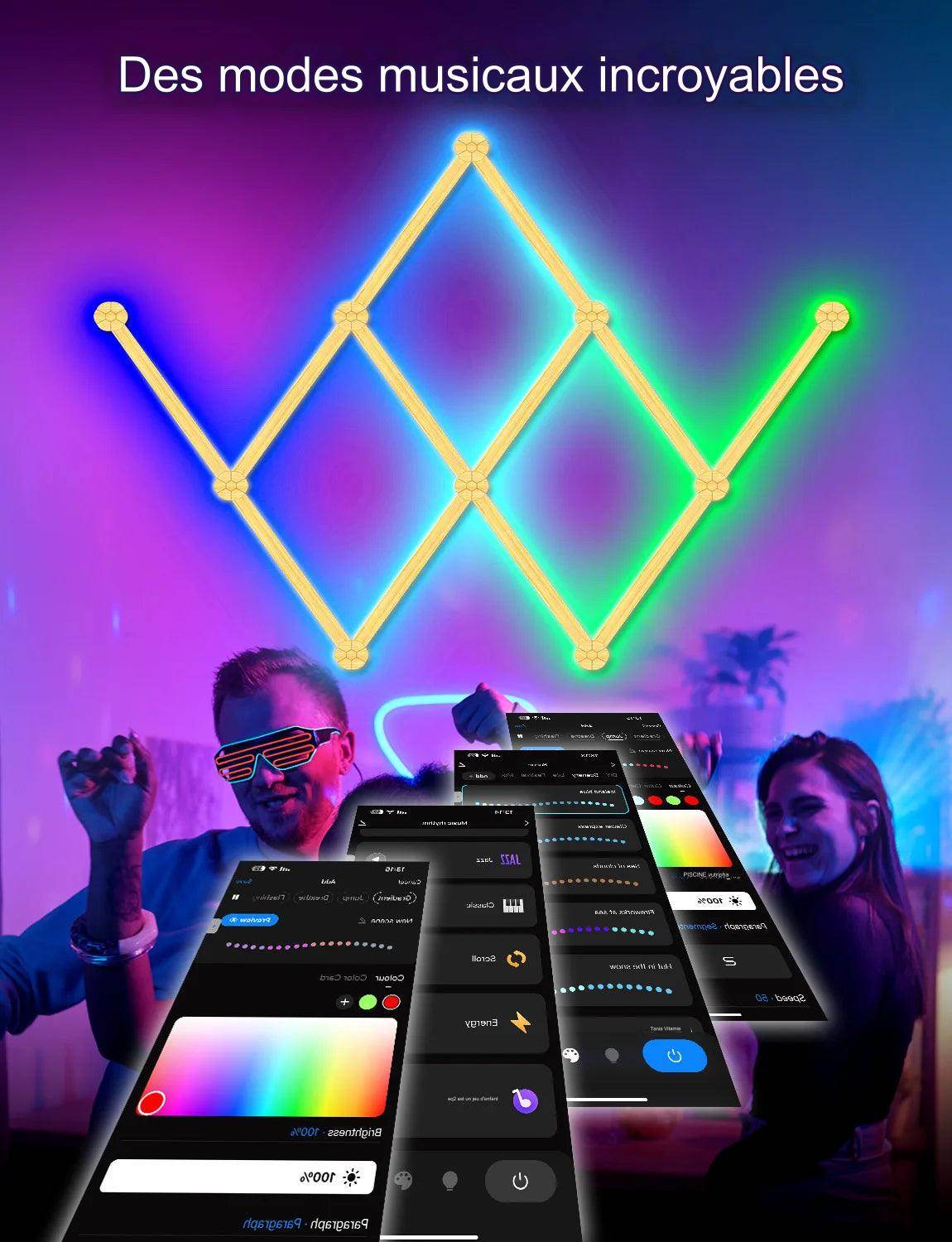 Bar Led : Applique murale intelligente RGBIC WIFI LED, synchronisation de musique, veilleuse à intensité variable, compatible avec Alexa Google Home, pour salle de jeu, décoration murale - myledly