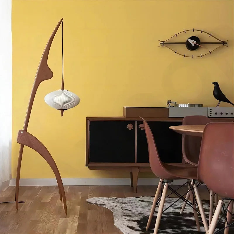 Lampadaire bois sculpté - détail finition naturelle authentique