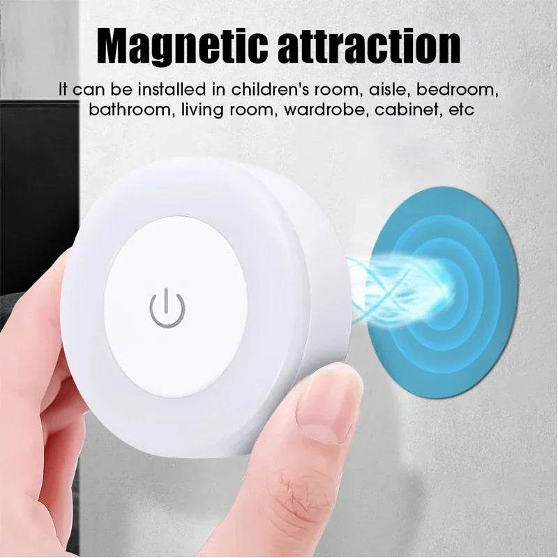 Sensitive Led : Mini LED capteur tactile veilleuses USB Rechargeable cuisine chambre Base magnétique applique murale ronde Portable gradation lampe de nuit - myledly