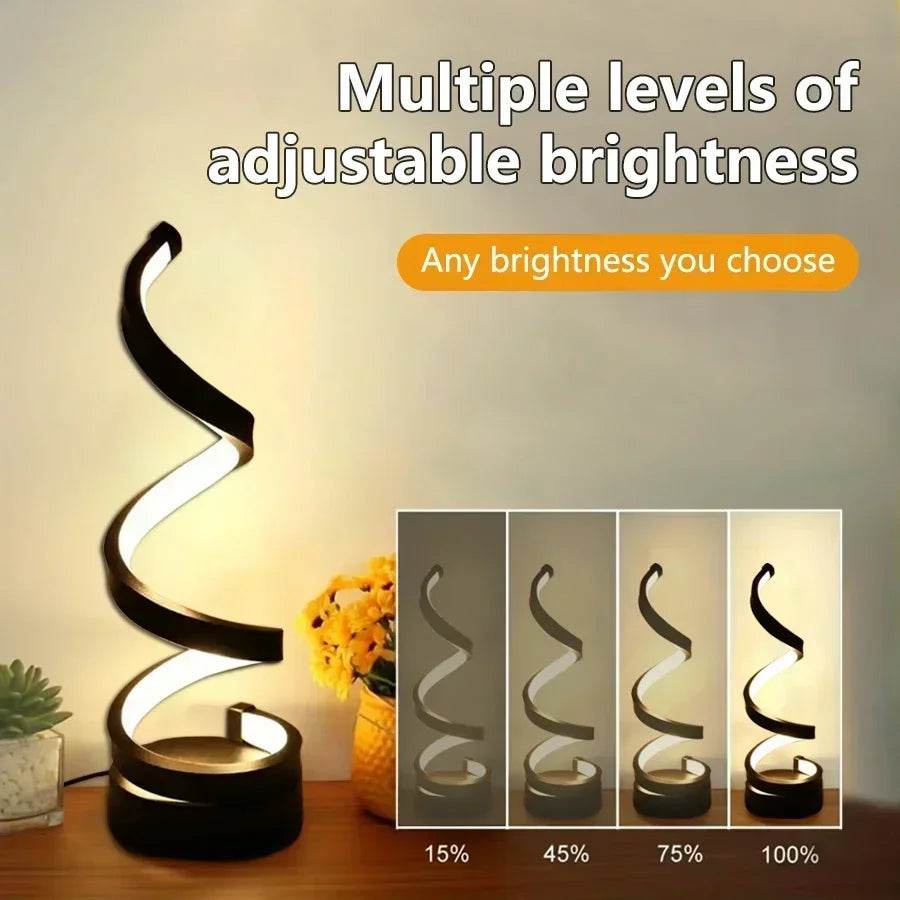 Spiral Led : Lampe de table LED spirale minimaliste moderne, veilleuse de chevet, lampe de bureau à intensité variable 3 couleurs pour bar, café, chambre à coucher, salon - myledly