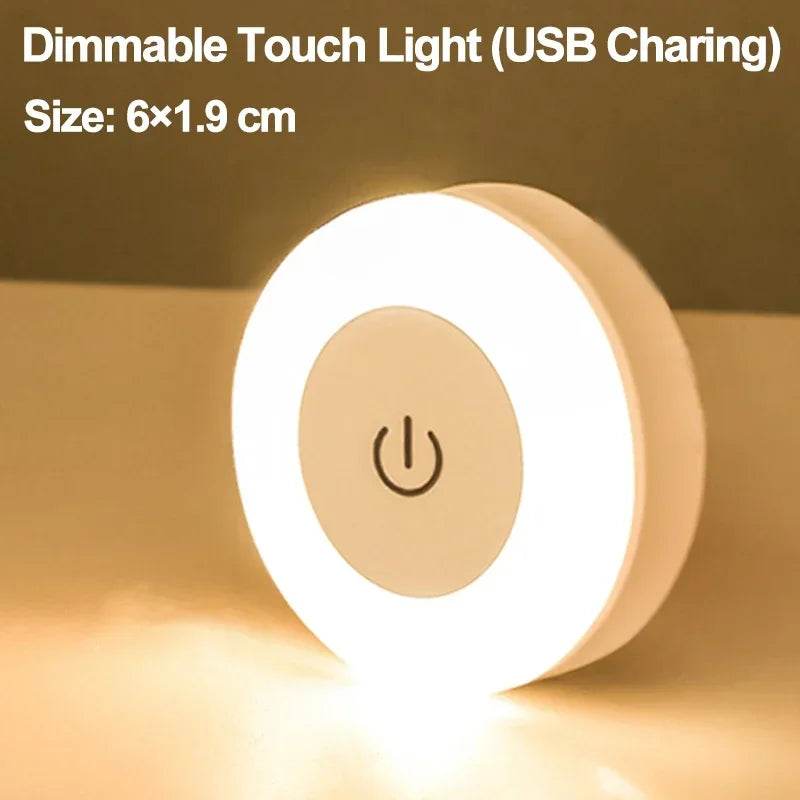 Sensitive Led : Mini LED capteur tactile veilleuses USB Rechargeable cuisine chambre Base magnétique applique murale ronde Portable gradation lampe de nuit - myledly