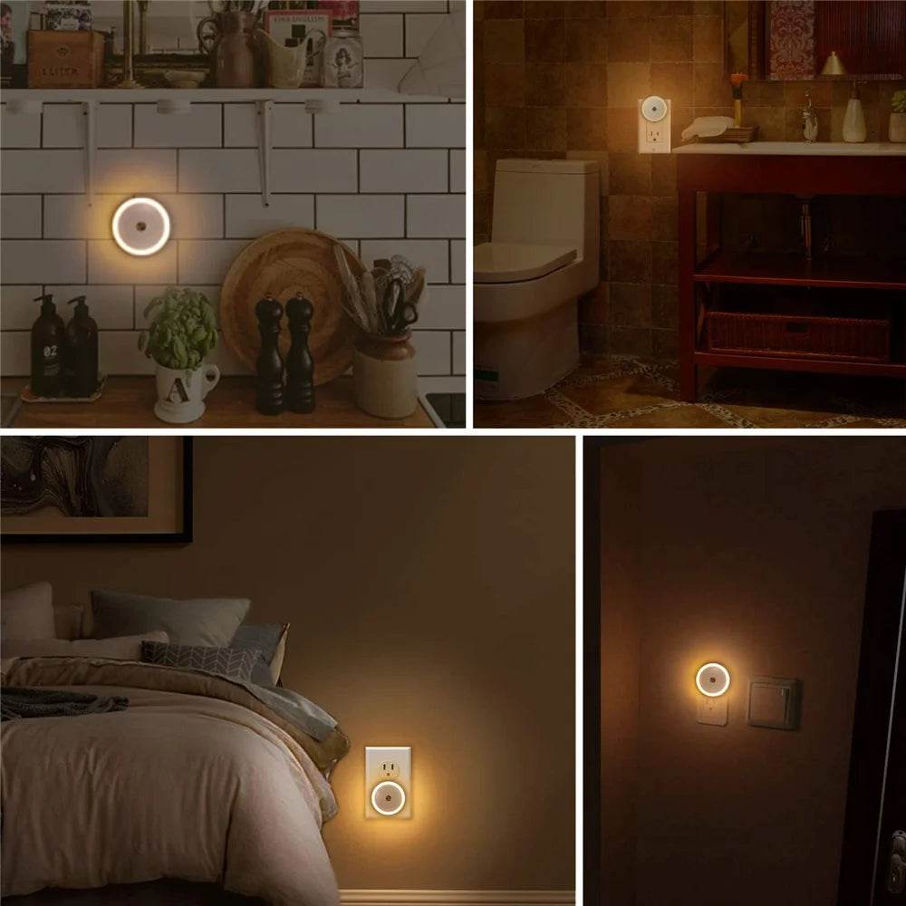 Sensor Led : LED veilleuse intelligente capteur de nuit prise ronde mur lampe de nuit salle de bain maison cuisine couloir escalier chambre veilleuse - myledly