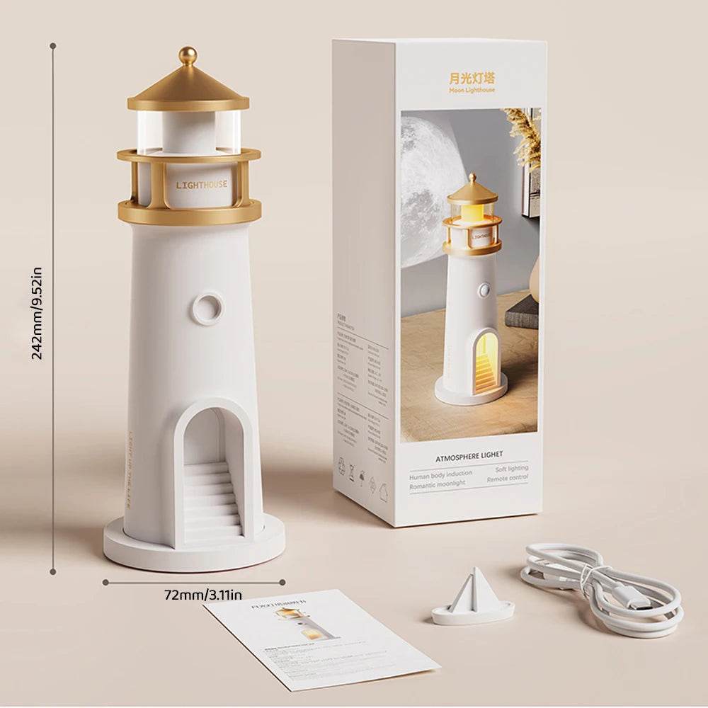 Phare Led : Lumière d'ambiance Projecteur de lune veilleuse à intensité variable Bluetooth Musique Capteur de mouvement Décoration de bureau Veilleuses Cadeau d'anniversaire - myledly