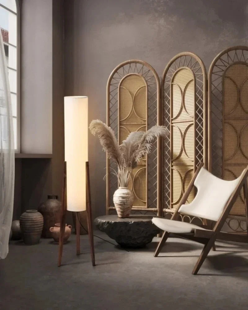 Lampadaire rétro mid-century bois massif LED