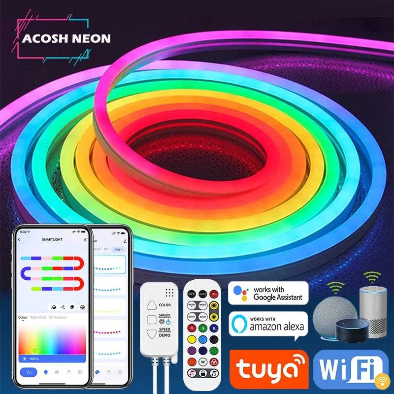 TUYA LED : Bande lumineuse LED TUYA Wifi 12V RGBIC, corde lumineuse avec synchronisation de musique, pour salle de jeu, décoration Alexa 10M - myledly