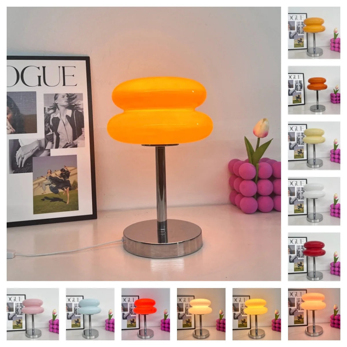 Lampe de table verre teinté tactile - vue latérale structure métal