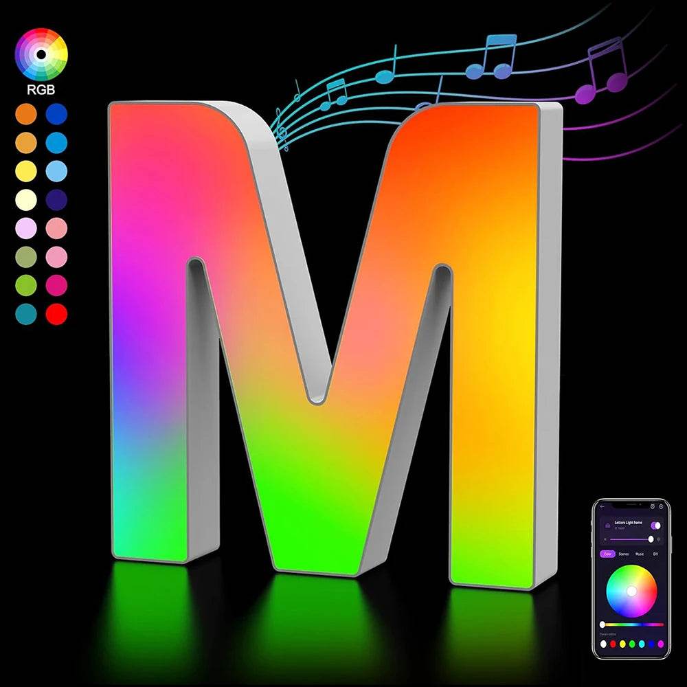 Fivemi Led : Veilleuses Led colorées avec 26 lettres de l'alphabet, application intelligente, bricolage, synchronisation de la musique, signe lumineux, salle de jeu, chambre à coucher, décor de Bar, cadeau - myledly