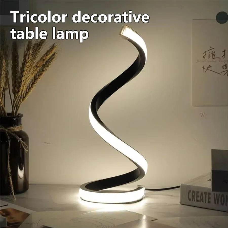 Spiral Led : Lampe de table LED spirale minimaliste moderne, veilleuse de chevet, lampe de bureau à intensité variable 3 couleurs pour bar, café, chambre à coucher, salon - myledly