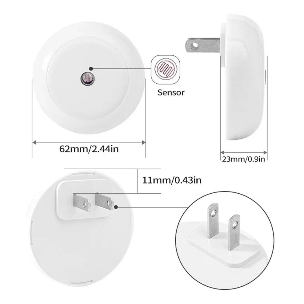 Sensor Led : LED veilleuse intelligente capteur de nuit prise ronde mur lampe de nuit salle de bain maison cuisine couloir escalier chambre veilleuse - myledly