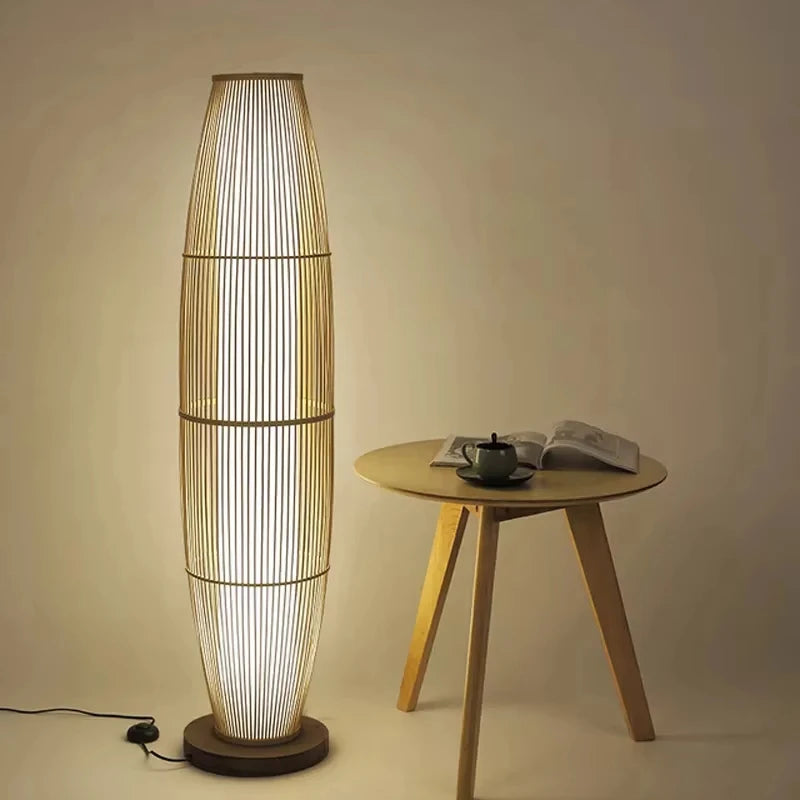 Lampe sur pied zen bambou naturel - ambiance contemplative salon thé