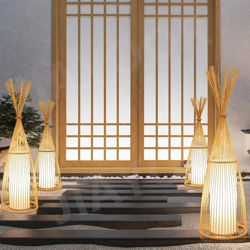 Lampadaire design zen bambou LED - installation salon thé professionnel