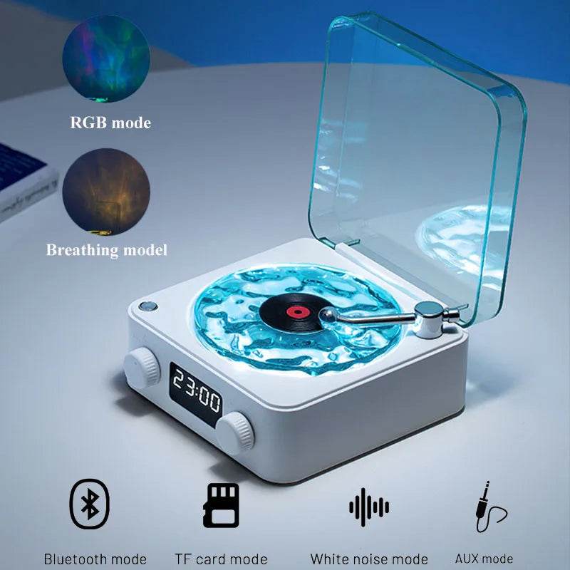Retrowavy : Haut-parleur Bluetooth en vinyle, haut-parleur avec bruit blanc, plateau tournant rétro, aide au sommeil, haut-parleur en forme de Vitrola avec lumière RGB - myledly