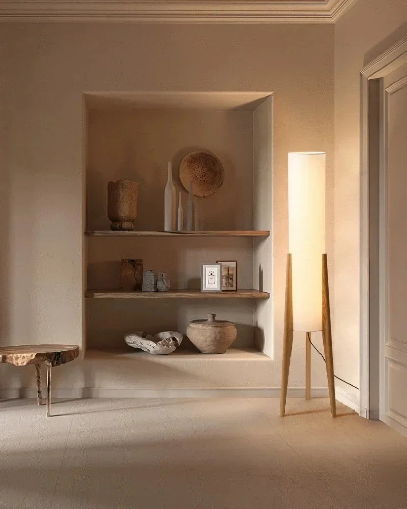 Lampadaire rétro mid-century bois massif LED