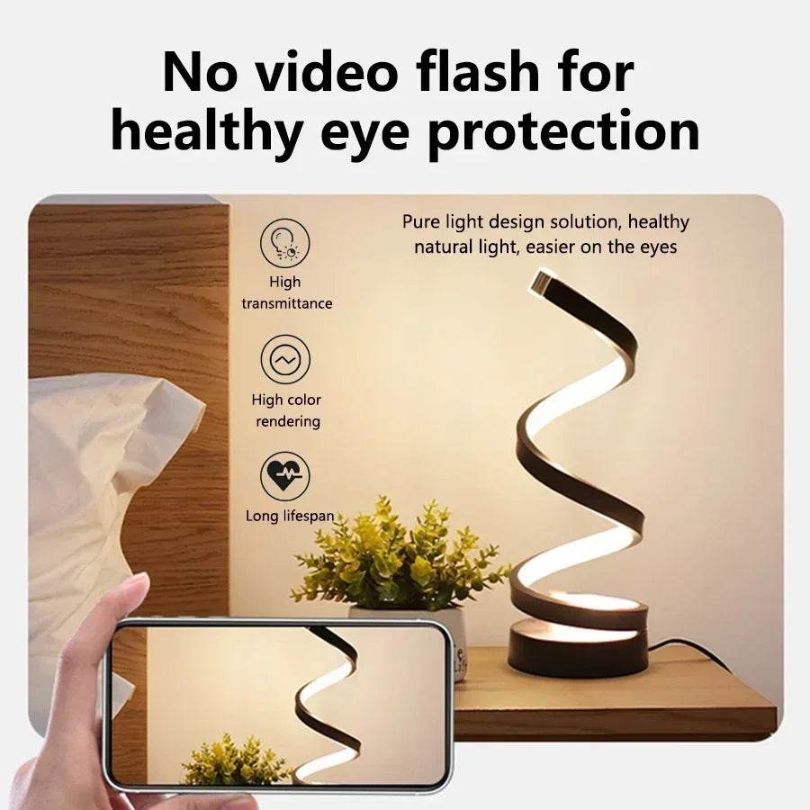 Spiral Led : Lampe de table LED spirale minimaliste moderne, veilleuse de chevet, lampe de bureau à intensité variable 3 couleurs pour bar, café, chambre à coucher, salon - myledly