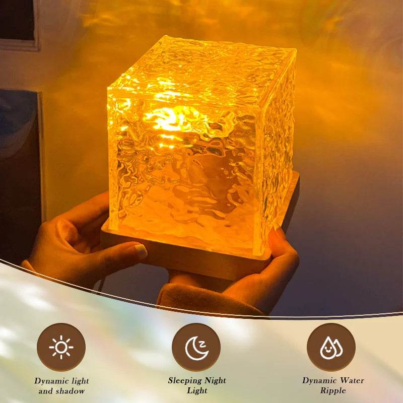Cube Lamp - Veilleuse dynamique rotative à ondulation de l'eau, tête de lit créative, lumière d'ambiance, romantique, carrée, Projection de ciel étoilé - myledly