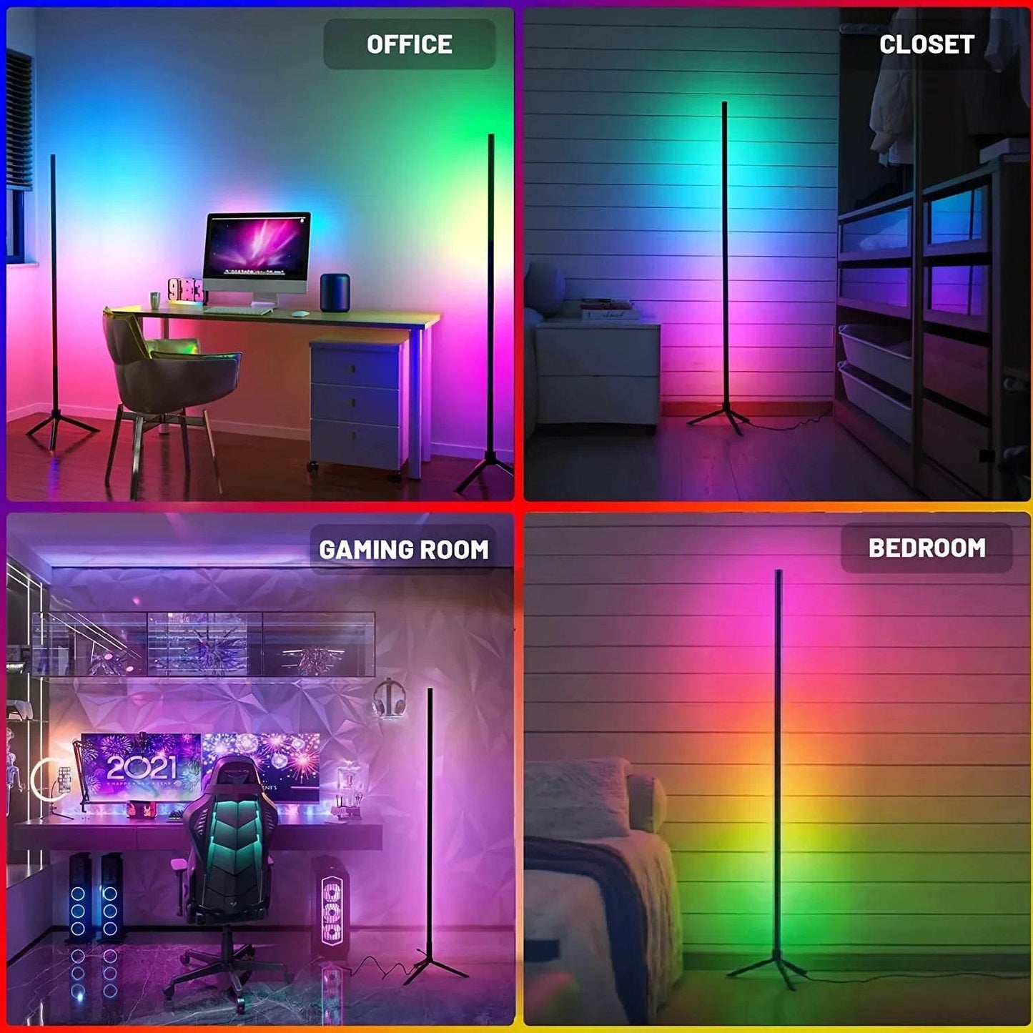 Stick Led : Lampe LED sur pied à intensité réglable de 120cm, luminaire d'angle intelligent RGB, luminaire décoratif d'intérieur, idéal pour une chambre à coucher, un salon de jeu ou un salon, éclairage d'ambiance - myledly