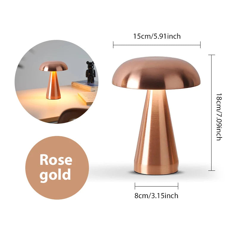 Lampe table champignon - LED portable design vintage métal plaqué rose or