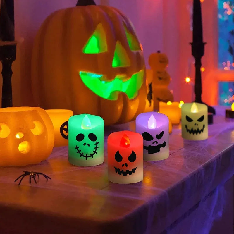 Bougies lumineuses Halloween - détail motifs fantômes effrayants LED