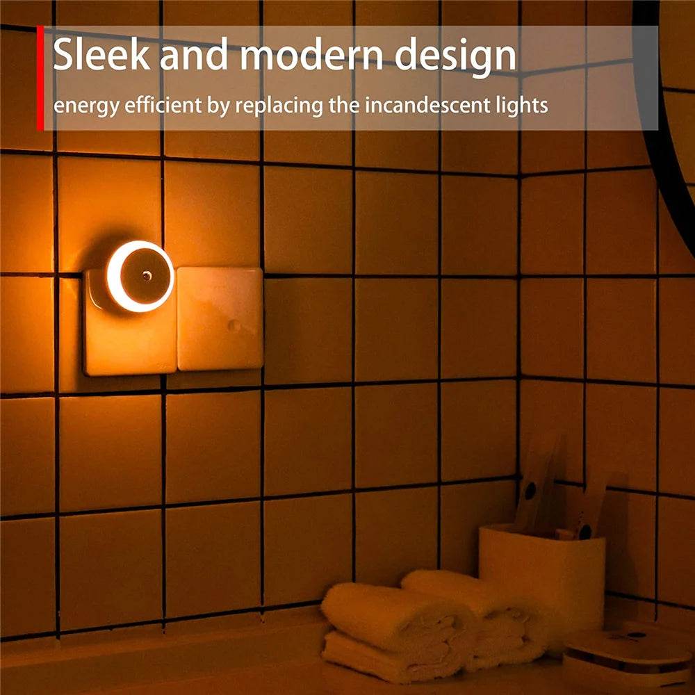 Sensor Led : LED veilleuse intelligente capteur de nuit prise ronde mur lampe de nuit salle de bain maison cuisine couloir escalier chambre veilleuse - myledly