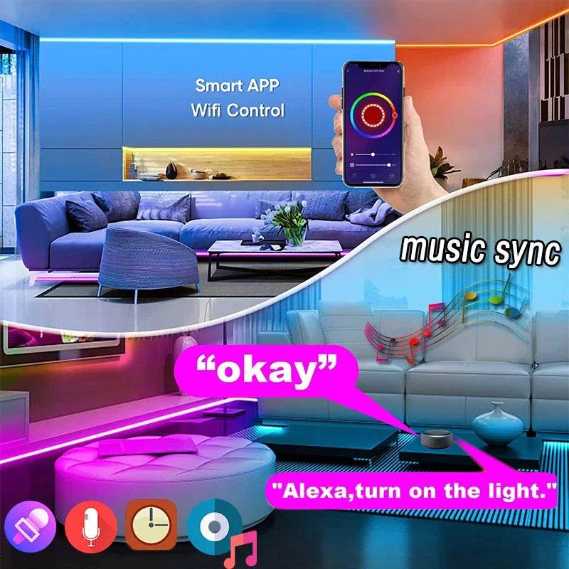 TUYA LED : Bande lumineuse LED TUYA Wifi 12V RGBIC, corde lumineuse avec synchronisation de musique, pour salle de jeu, décoration Alexa 10M - myledly