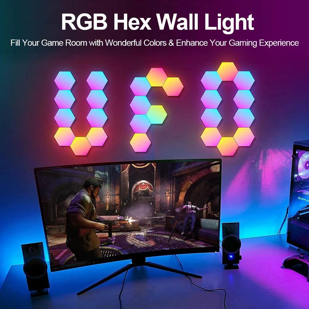 Hexagone LED : Lot de 20/12/8/3 lumières hexagonales murales, panneau RGB, application intelligente, lumières de jeu modulaires hexagonales, synchronisation de la musique nocturne, lumière en nid d'abeille pour chambre à coucher - myledly