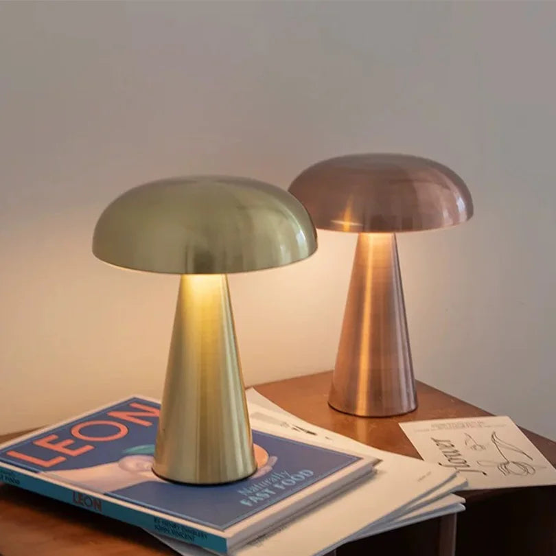 Lampe de table champignon - LED rechargeable tactile coloris doré