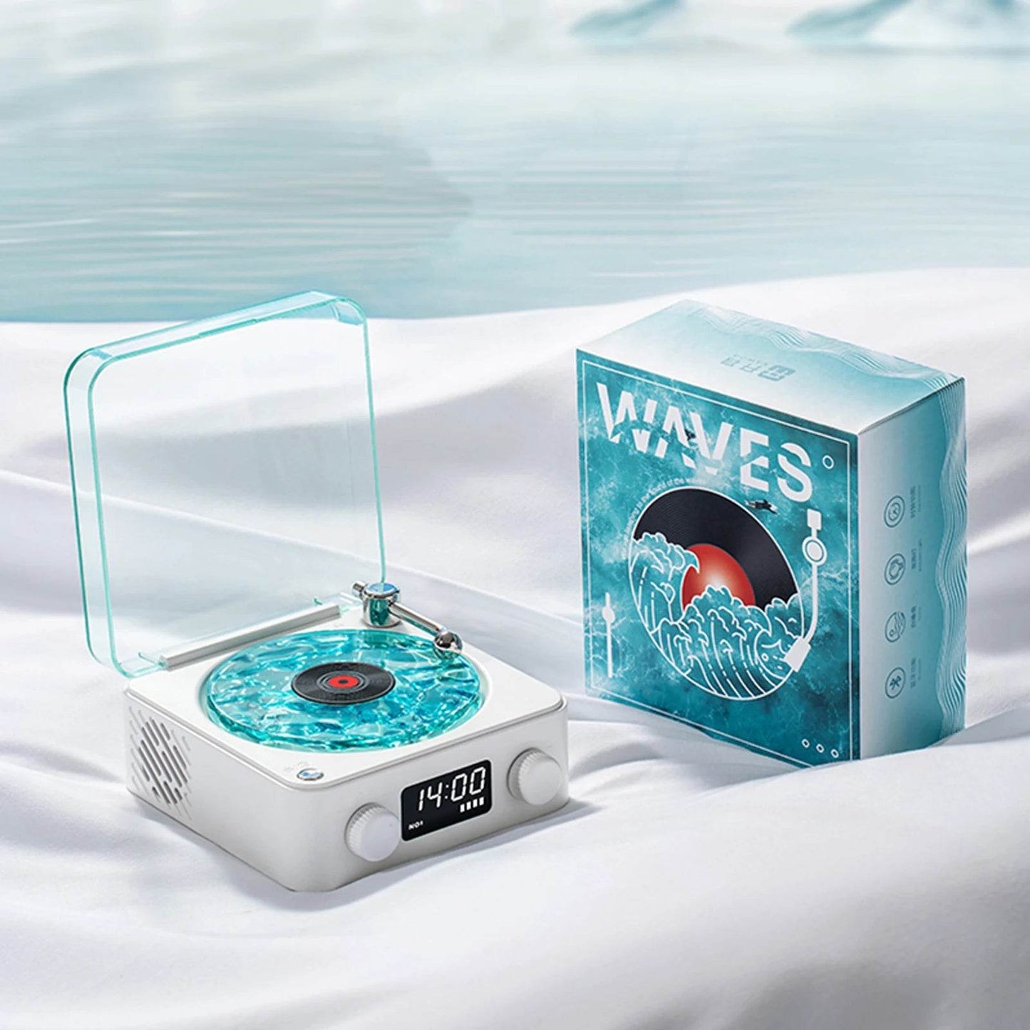 Retrowavy : Haut-parleur Bluetooth en vinyle, haut-parleur avec bruit blanc, plateau tournant rétro, aide au sommeil, haut-parleur en forme de Vitrola avec lumière RGB - myledly